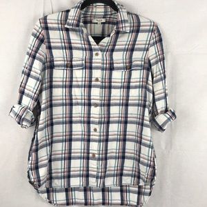 Madewell Plaid Button-Up Shirt - Blue and White